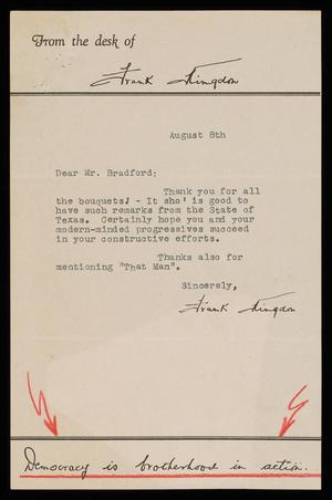 Primary view of object titled '[Letter from Frank Kingdon to Alex Bradford, August 8, 1944]'.