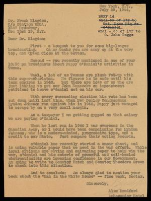Primary view of object titled '[Letter from Alex Bradford to Frank Kingdon, July 29, 1944]'.