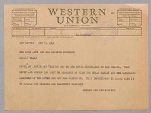 [Telegram from Henrietta and Isaac H. Kempner to Lily Levi and Mildred Nussbaum, December 14, 1949]