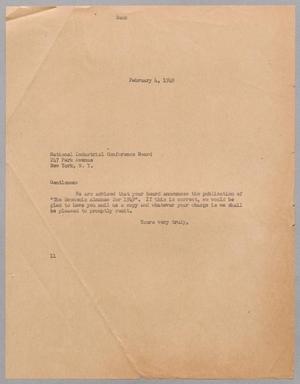 [Letter from Isaac H. Kempner to the National Industrial Conference Board, February 4, 1949]