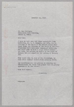 [Letter from W. W. Overton, Jr. to Leo Corrigan, December 13, 1949]