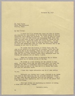 [Letter from I. H. Kempner to Mr. Hugh Potter, November 28, 1949]