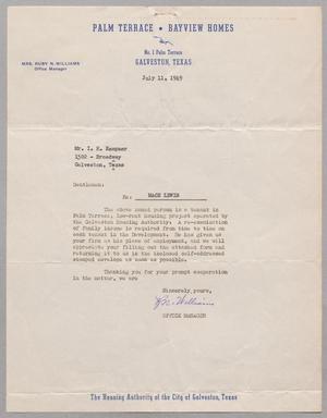 [Letter from Mrs. Ruby N. Williams to I. H. Kempner, July 11, 1949]