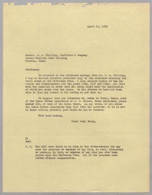[Letter from I. H. Kempner to J. A. Phillips, Sheffield and Company, April 12, 1949]