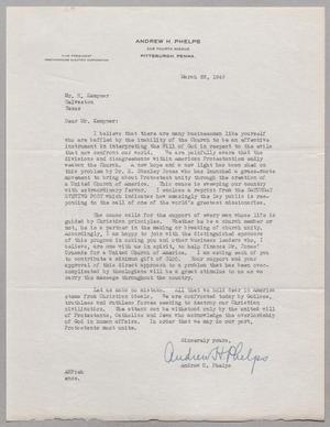 Primary view of object titled '[Letter from Andrew H. Phelps to Mr. H. Kempner, March 22, 1949]'.