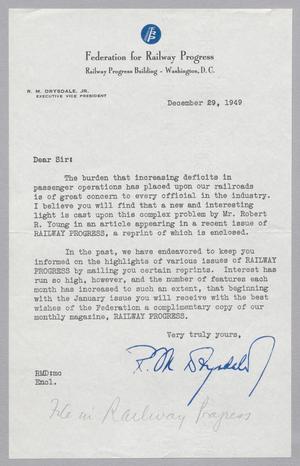 [Letter from R. M. Drysdale, December 29, 1949]