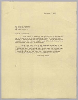 [Letter from I. H. Kempner to Mr. William Rosenwald, November 7, 1949]