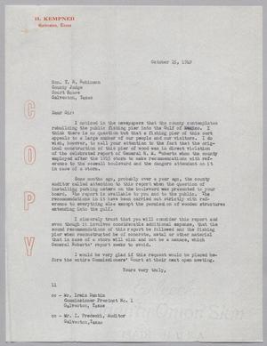 [Letter from I. H. Kempner to Hon. T. R. Robinson, October 15, 1949]