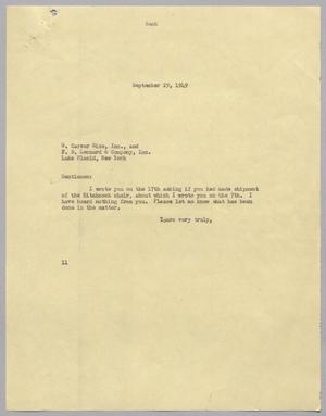 [Letter from Isaac Herbert Kempner to Carver Rice, Inc., and F. S. Leonard & Company, Inc., September 29, 1949]