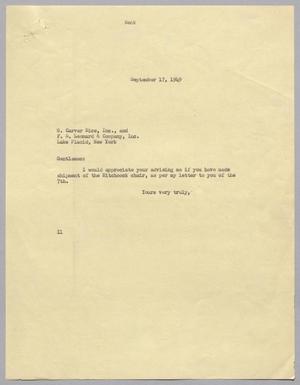 [Letter from Isaac Herbert Kempner to G. Carver Rice, Inc., and F. S. Leonard & Company, Inc., September 17, 1949]