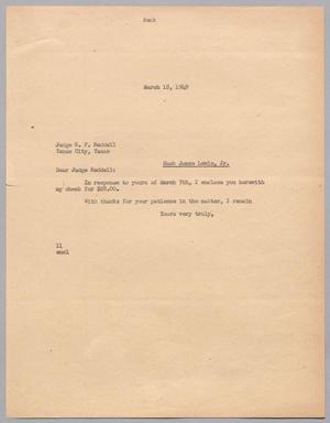 [Letter from Isaac Herbert Kempner to G. P. Reddell, March 18, 1949]