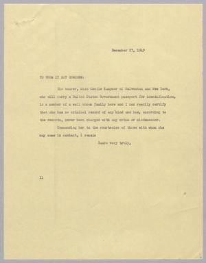 [Letter from I. H. Kempner, December 27, 1949]