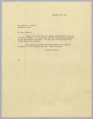 [Letter from Isaac H. Kempner to Frank K. Stevens, December 22, 1949]