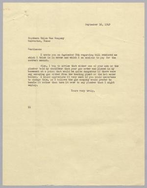 [Letter from Isaac H. Kempner to the Southern Union Gas Company, September 16, 1949]