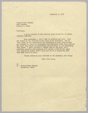 [Letter from Isaac H. Kempner to the Straus-Frank Company, September 9, 1949]