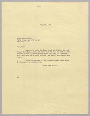 [Letter from Isaac H. Kempner to the Sherry-Netherland, July 16, 1949]