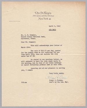 [Letter from Frank J. Greene to I. H. Kempner, April 1, 1949]