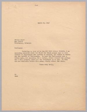 Primary view of object titled '[Letter from I. H. Kempner to Swanky Sales, March 29, 1949]'.