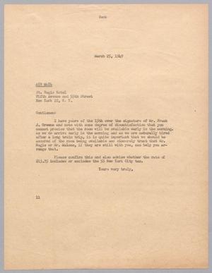 [Letter from I. H. Kempner to the St. Regis Hotel, March 25, 1949]