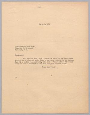 [Letter from I. H. Kempner to The Sherry-Netherland Hotel, March 9, 1949]