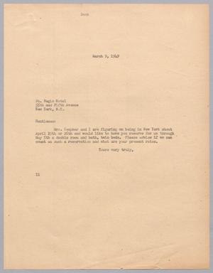 [Letter from I. H. Kempner to The St. Regis Hotel, March 9, 1949]