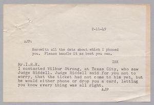 [Letter from A. J. Peterson to I. H. Kempner, February 11, 1949]