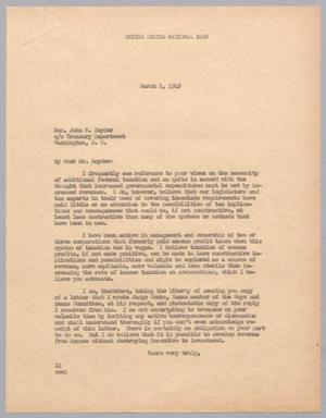 [Letter from I. H. Kempner to John W. Snyder, March 1, 1949]