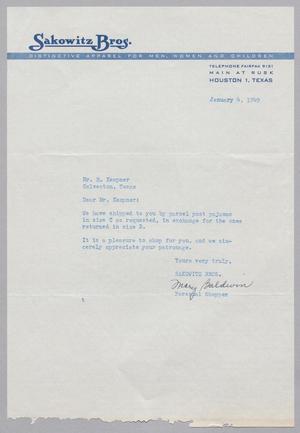 [Letter from Sakowitz Bros. to I. H. Kempner, January 4, 1949]