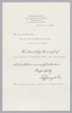 [Letter from Tiffany & Co. to Mr. I. H. Kempner, January 3, 1949]