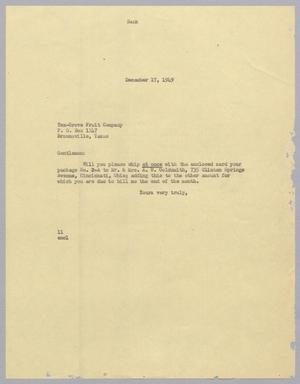 [Letter from I. H. Kempner to Tex-Grove Fruit Company, December 17, 1949]