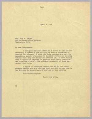 [Letter from I. H. Kempner to Hon. Olin E. Teague, April 9, 1949]