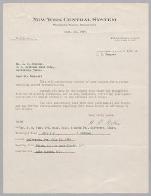 [Letter from H. G. Gillis to Isaac H. Kempner, September 20, 1949]