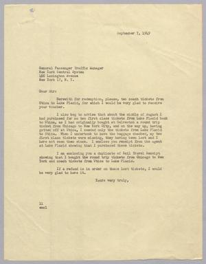 [Letter from Isaac H. Kempner to New York Central System, September 7, 1949]
