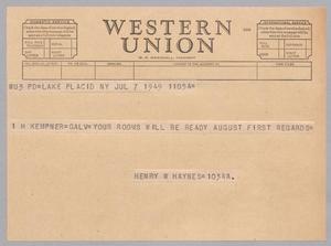 [Telegram from Henry W. Haynes to I. H. Kempner, July 7, 1949]
