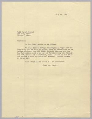 Primary view of object titled '[Letter from Isaac H. Kempner to the Wall Street Journal, July 22, 1949]'.