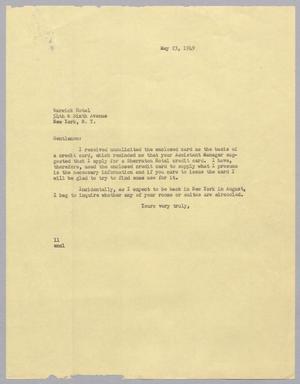 [Letter from I. H. Kempner to the Warwick Hotel, 1949-05-23]