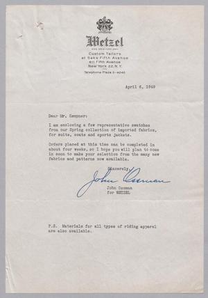 [Letter from John Ossman to I. H. Kempner, April 6, 1949]