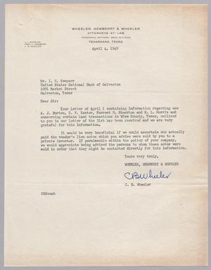 [Letter from C. B. Wheeler to I. H. Kempner, April 4, 1949]