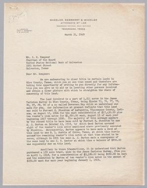 [Letter from C. B. Wheeler to I. H. Kempner, March 31, 1949]