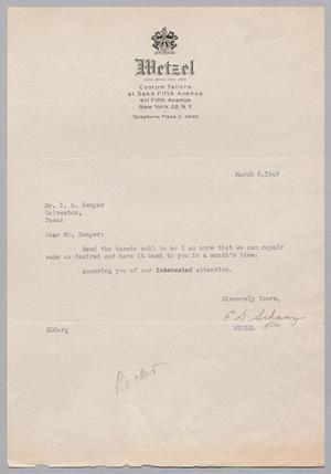 [Letter from E. D. Schanz to I. H. Kempner, March 8, 1949]