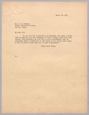 [Letter from Isaac H. Kempner to J. B. Hubbard, March 18, 1949]