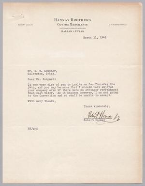 [Letter from Robert Hannay to Isaac H. Kempner, March 21, 1949]
