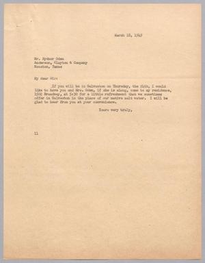 [Letter from Isaac H. Kempner to Sydnor Oden, March 18, 1949]
