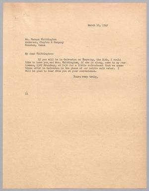 [Letter from Isaac H. Kempner to Harmon Wittington, March 18, 1949]