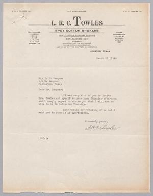 [Letter from L. R. C. Towles to Isaac H. Kempner, March 23, 1949]