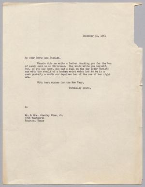 [Letter from Isaac H. Kempner to Betty and Stanley Blum, Jr., December 31, 1951]
