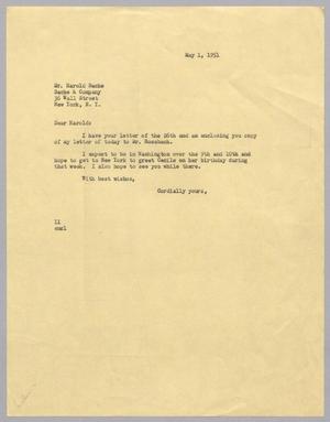 Primary view of object titled '[Letter from I. H. Kempner to Harold Bache, May 1, 1951]'.