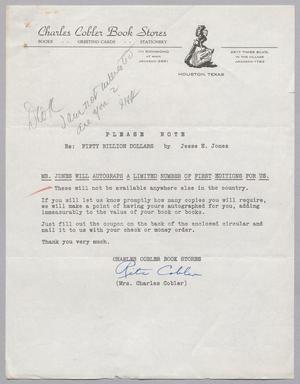 [Letter from Charles Cobler Book Stores, 1951]
