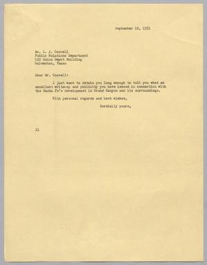 [Letter from Isaac Herbert Kempner to L. J. Cassell, September 18, 1951]