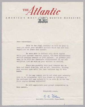 [Letter from Atlantic Monthly Co., 1951]